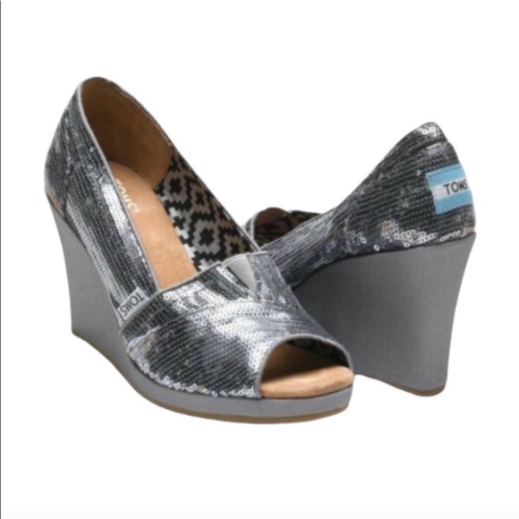 Toms Shoes - TOMS sparkling sequin wedges- comfortable- size 8